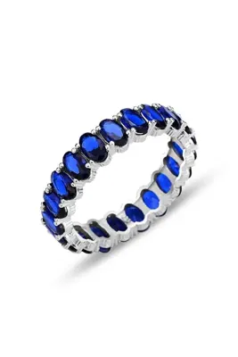 Söğütlü Silver Gümüş rodyumlu oval baget kesim safir taşlı tamtur yüzük SGTL12400SAFIR