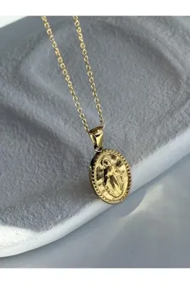 AŞIK ACCESSORIES Paslanmaz Çelik Meryem Ana Plaka Kolye