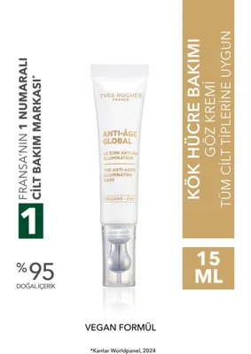 Yves Rocher Göz Kremi-Kafein&E Vitamini-Yaşlanma Karşıtı Bitki Kök Hücre Bakım Anti Age Global 15ml