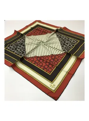 19v69 ITALIA Geometrik Desen Gold Seri Twill Eşarp Askısı ile Birlikte 90x90 cm Bordo Siyah