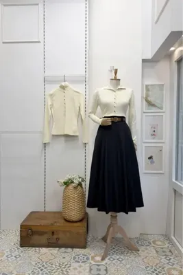 fayaboutique.com Lacivert Kemerli Arain Etek