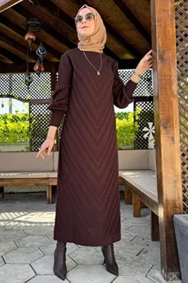 Rabia Şamlı Yağmur Triko Elbise Acı Kahve