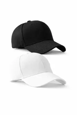 ZERAMİNE Düz Basic Unisex Baseball Şapka – Siyah & Beyaz Ayarlanabilir Spor Kep 2 li