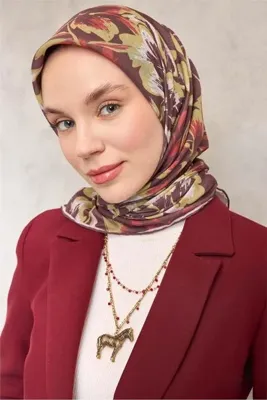 Silk Home Pamuk Polyester Soft Eşarp Büyük Papatya Desen Kahverengi 90x90