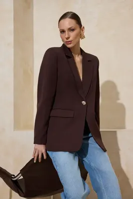 TRENDYOLMİLLA Koyu Kahverengi Aksesuar Düğmeli Regular/Normal Kalıp Dokuma Blazer Ceket TWOSS26BC00020