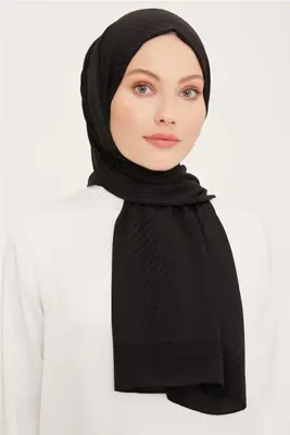 ARMİNE Jakarlı Diamond Şal Zikzak 3095-12 Siyah
