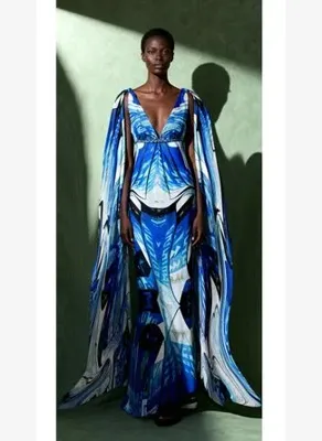 Bashaques Blue Sulca %100 Silk Coctail Dress