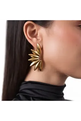 Hilaliart Aurelia Fan Gold Modern Kadın Küpe