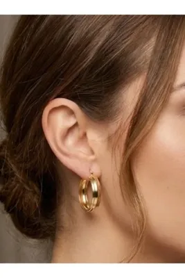 GOSEA Kadın Gold Renk Kararma Solma Yapmaz Kalın Çelik Küpe – Şık Minimal Çizgili Halka Günlük Kombin, Klasik Vintage Tasarım