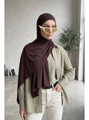 Aisha`s Design Kulaklık ve Gözlük Girişli Pratik Penye Şal,PS-94 Kahverengi