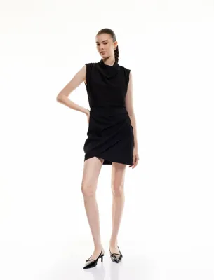 Koton Drape Detaylı Kolsuz Degaje Yaka Kruvaze Mini Elbise