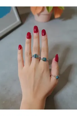 MODA 3'lü Retro Yüzük Seti-Blue Brown