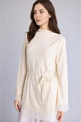 Defacto Regular Fit Uzun Kollu Ekru Tunik H3098AX26SM