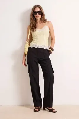 TRENDYOLMİLLA Siyah Kargo Straight/Düz Kesim Dokuma Çift Cepli Dokuma Pantolon TWOAW22PL0343