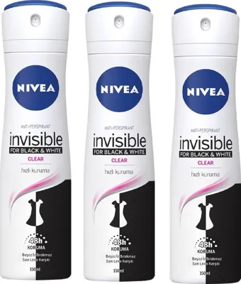 Nivea Black & White Invisible Clear Kadın Sprey Deodorant 150 Ml x 3 Adet