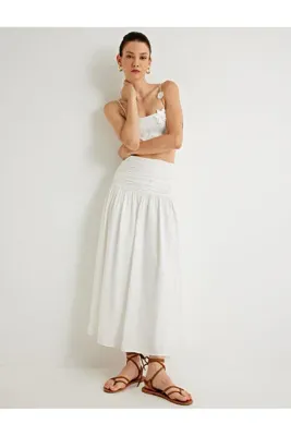 Koton X Selected by Melis Ağazat - Midi Boy Kloş Etek Drape Detaylı Viskon Kumaş