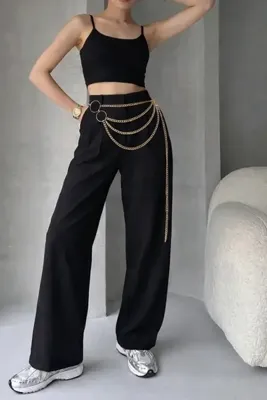 Maiden moda Altın Renk Halka Detaylı Üç Sıra Zincir Kemer
