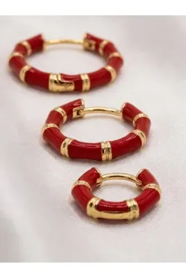 La sauvagine Kadın Gold Zirkon Taş Detaylı Geometrik Tasarım Modern Çivili Küpe