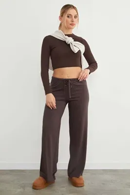 Fulla Moda Beli Bağlamalı Bol Paça Modal Pantolon