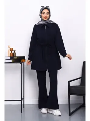 İmaj Butik Lacivert Bel Bağlamalı Modal Tunik Pantolonlu Takım