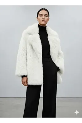 kikiriktekstil Kadın Oversize Astarlı Kürk Ceket Kışlık Şık Peluş Mont