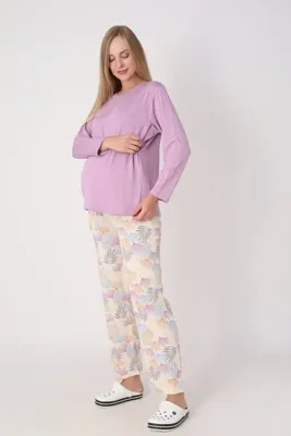 ERDENİZ TEKSTİL Hamile Pijama Takımı – Lohusa Seti, Desenli Alt ve Gizli Emzirme Panelli Üst Kombini