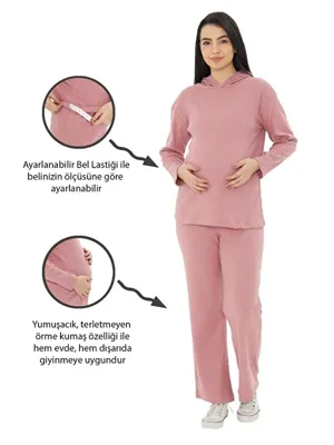 Luvmabelly Örme Kapüşonlu Kadın Hamile Alt Üst Takımı