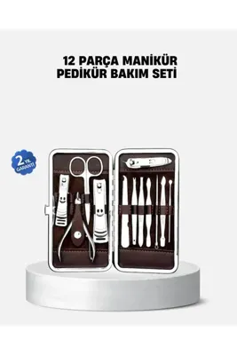 AKILLI Özel Deri Çantalı 12 Parça Manikür Pedikür Bakım Seti Paslanmaz Çelik