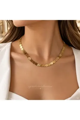 Genel Markalar Özel Seri Kadın Gold Ezme Plaka Sıralı Pul Kolye