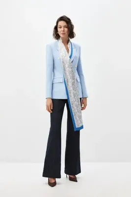 shnwomen Mavi Fularlı Blazer Ceket