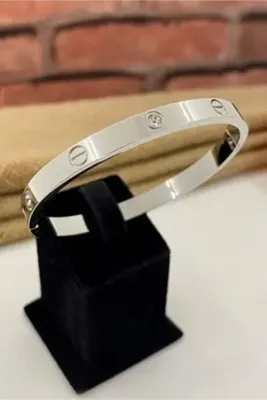NOVAFACE Standart Çelik Kelepçe Taşlı Kalın Gümüş Renk . Model Bileklik klasik