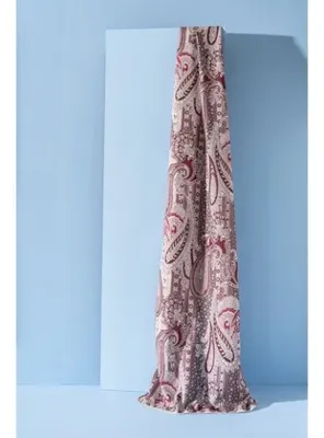 Jawel Kadın Etnik Desen Soft Şal Adessa KREM BORDO