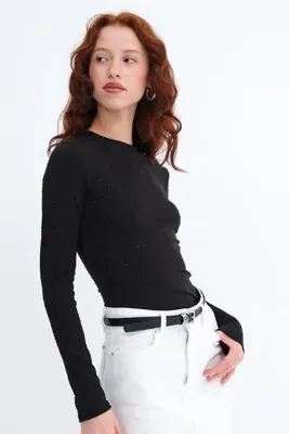 Addax Bisiklet Yaka Taşlı Bluz B0791