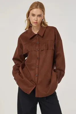 Kayra Püskül Detaylı Süet Ceket Camel