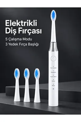 techora.sale 5 Çalışma Modlu Beyaz Elektrikli Diş Fırçası 3 Yedek Başlık Hediyeli