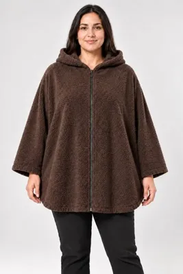 Curvy Trend Büyük Beden Kapşonlu Fermuarlı Sherpa Kuzu Kumaş Ceket