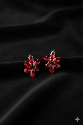 BİJUTERRİ Stylish Kırmızı Oval Taşlı Kadın Küpe Renkli Taşlı Küpe Gümüş Kaplama Küpe Şık Tasarım Küpeler