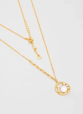 So Chic İnci Dokunuşu 18 Ayar Sarı Altın Kaplama 45 Cm Gümüş Kolye