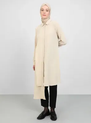Refka Aerobin Kumaş Asimetrik Kesim Tunik - Bej - Refka Casual