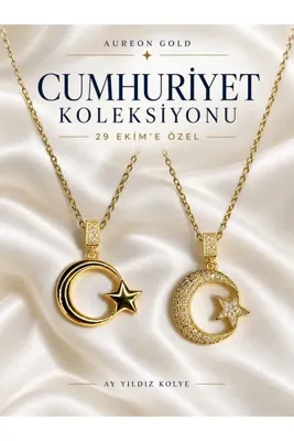 AUREON GOLD 29 Ekim Cumhuriyet Koleksiyonu – Ay Yıldız Işıltılı Kolye