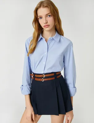Koton Crop Poplin Gömlek Pamuklu Uzun Kollu Manşet Yaka Cep Detaylı