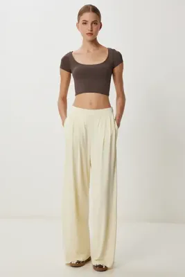 Lovelyİstanbul Geniş Paça Dökümlü Modal Pantolon LUB0208 AÇIK SARI