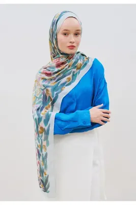 Fresh Scarfs Floral Whimsy Desen Rami Viskon Şal Soft Mavi