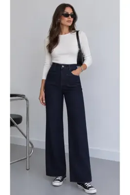 rimas Kadın Yüksek Bel Köşeli Cepli Cropped Rinse Jean