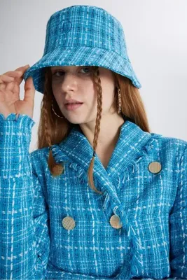 Holly Lolly Tüvit Kumaş Logolu Bucket Tweed Şapka Mavi