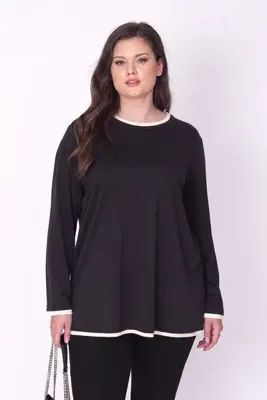 Büyük Moda KONTRAST RENKLİ İNCE TRİKO BLUZ