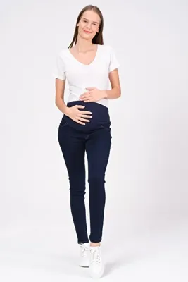 BUSA Hamile Esnek Karın Bantlı Skinny Termal Kot Pantolon MAVİ