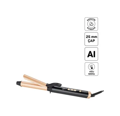 Arzum AR5186 Volume Pro Saç Maşası, Keratin ve Argan Yağlı Plaka, 25 mm maşa çapı, Siyah