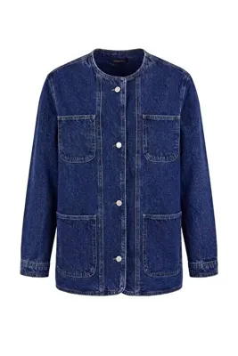 TRENDYOLMİLLA Koyu Mavi Bisiklet Yaka Oversize Denim Ceket TWOAW27CE00031
