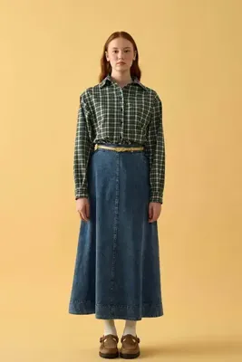Ceylan Otantik Buz Mavi Denim Double Etek